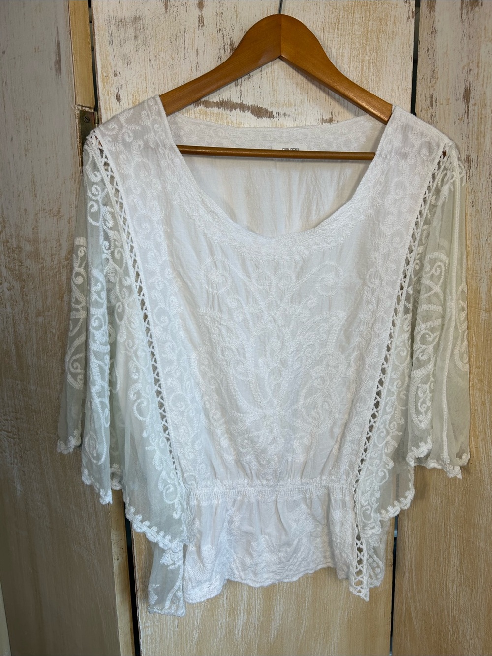 Maurices White Lace Peasant Tunic with Flutter Sleeves